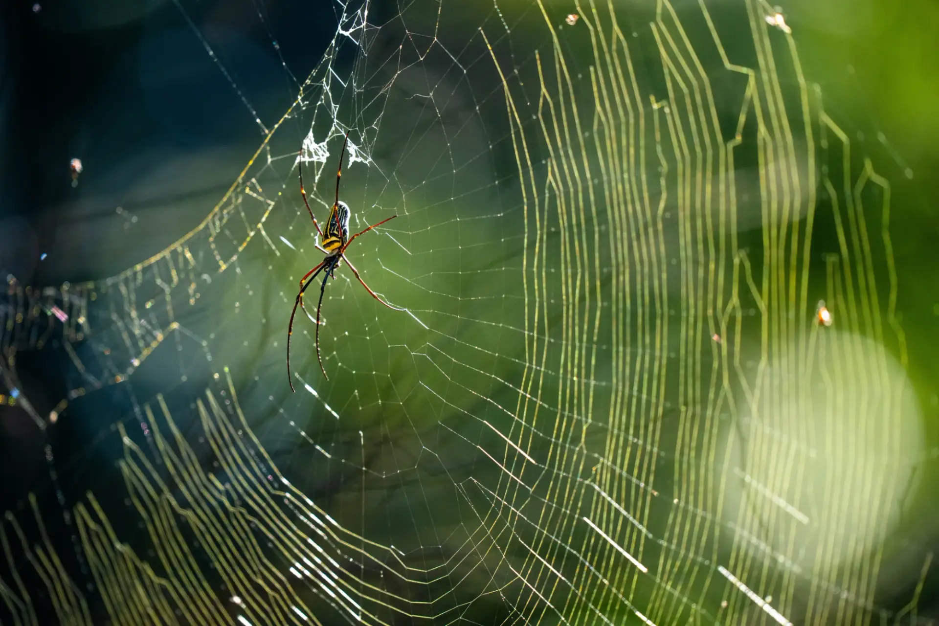 Giant wood spider in web